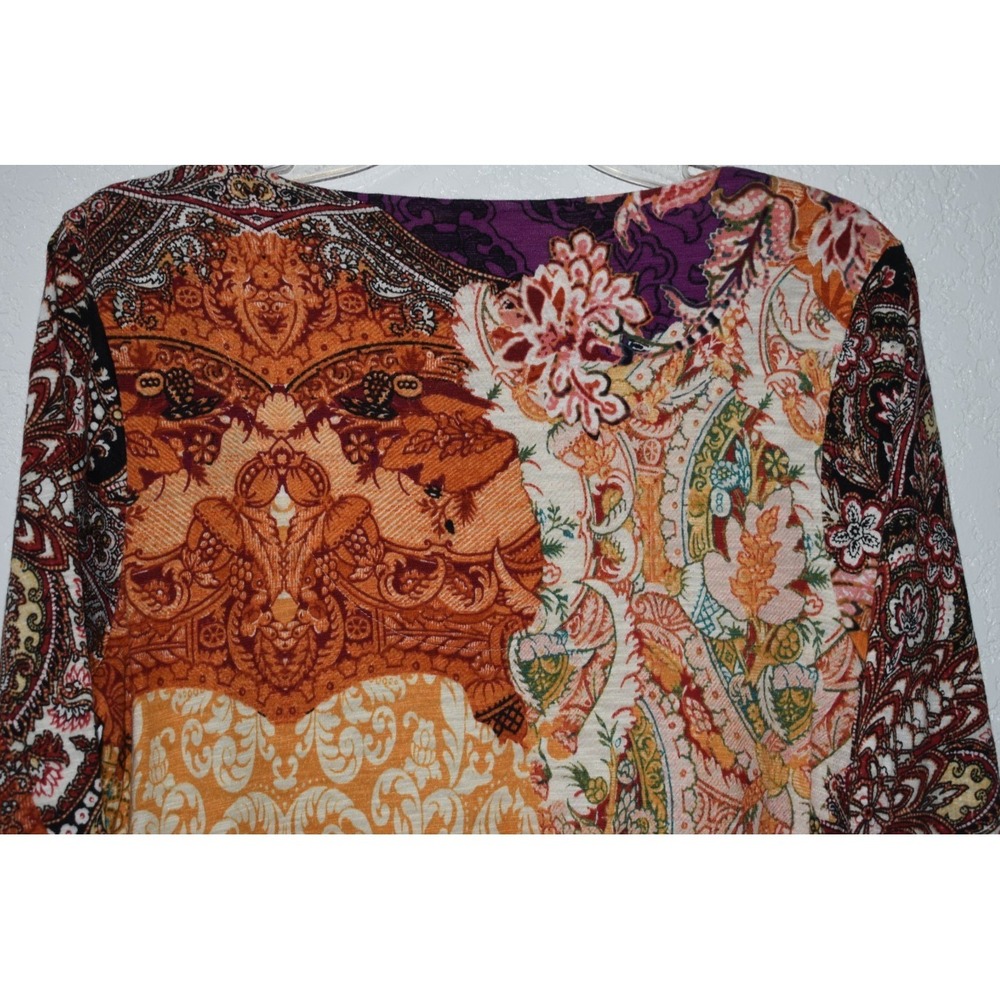 Chicos 1/Mediume Mix Print Tunic Top Multicolor Business Casual 3/4 Sleeve Vneck - Picture 3 of 15